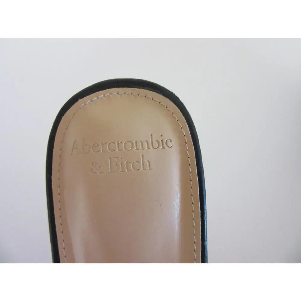 ABERCROMBIE & FITCH Black Slip On 8 Criss Cross Vamp Open Toe Heeled Slides